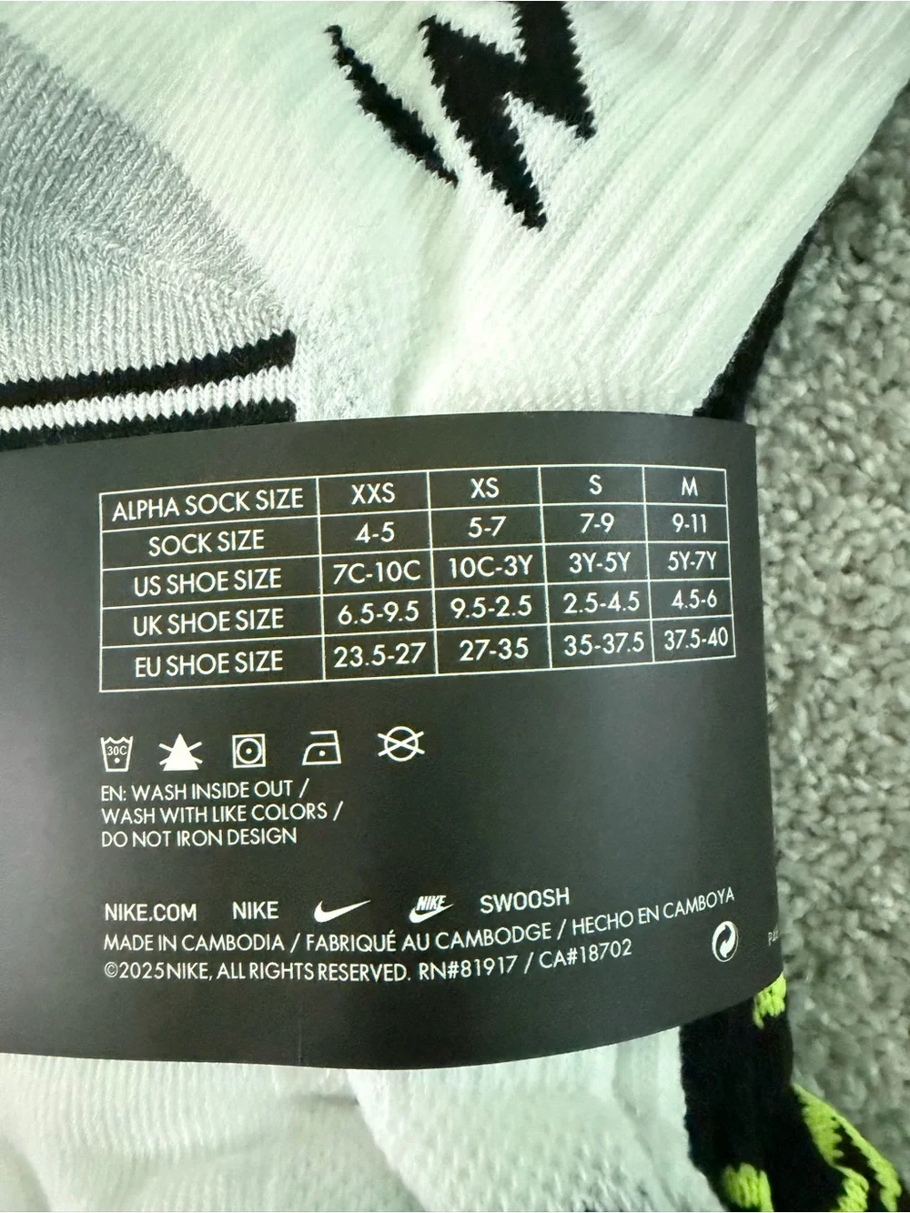Nike Youth 6-Pack Quarter Socks - White, Black, Neon Green & Red Accents